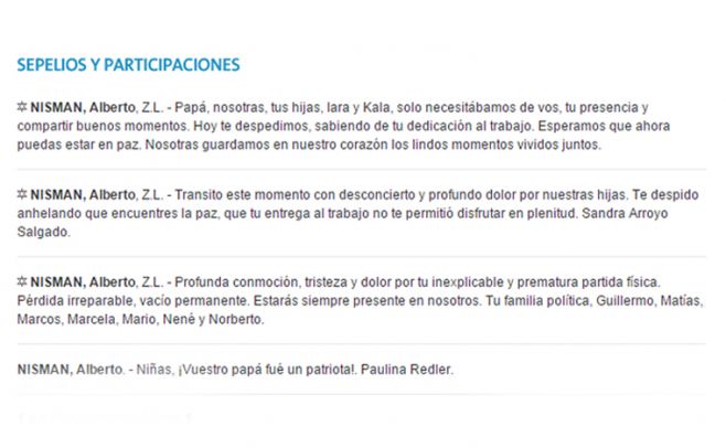 Avisos fnebres en diario La Nacin.. Captura de pantalla.